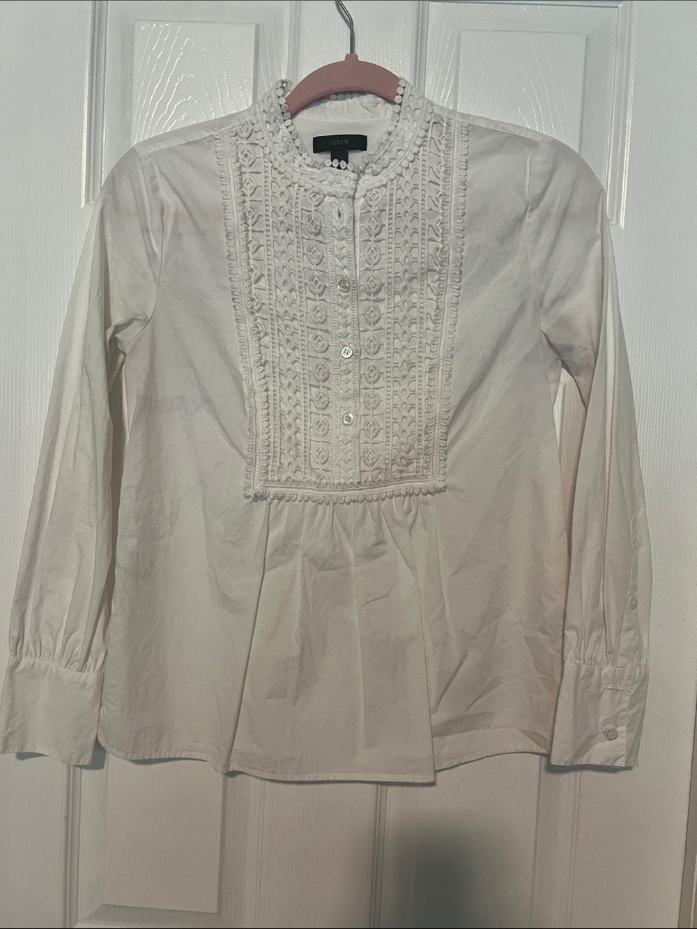 Chloe Cream Lace Bib-Front Cotton Blouse